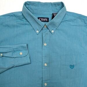 Chaps Easy Care Mens Button Down Shirt‎ - XL Heathered Blue
